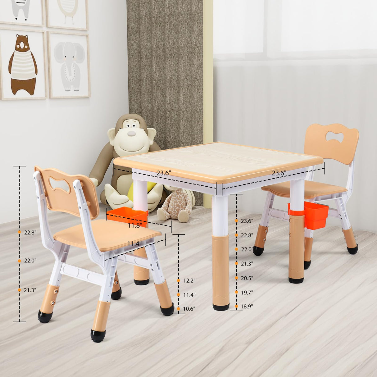 JOYMOR Height-Adjustable Kids Table and Chair Set w/ 2 Pen Boxes(2 Chairs Included), Activity Table and Chairs for Kids 2-5 Suitable for Crafts and Study w/Anti-Slip Chair Legs (Beige) JOYMOR