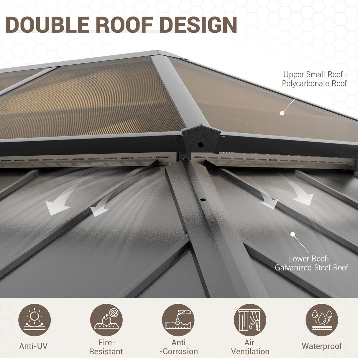 UDPATIO 12'x14'Hardtop Gazebo, Heavy Duty Aluminum Patio Gazebo with Double Galvanized Steel and Polycarbonate Roof,Curtains and Netting Included, Large Outdoor Gazebo for Patio, Deck, Backyard, Grey UDPATIO