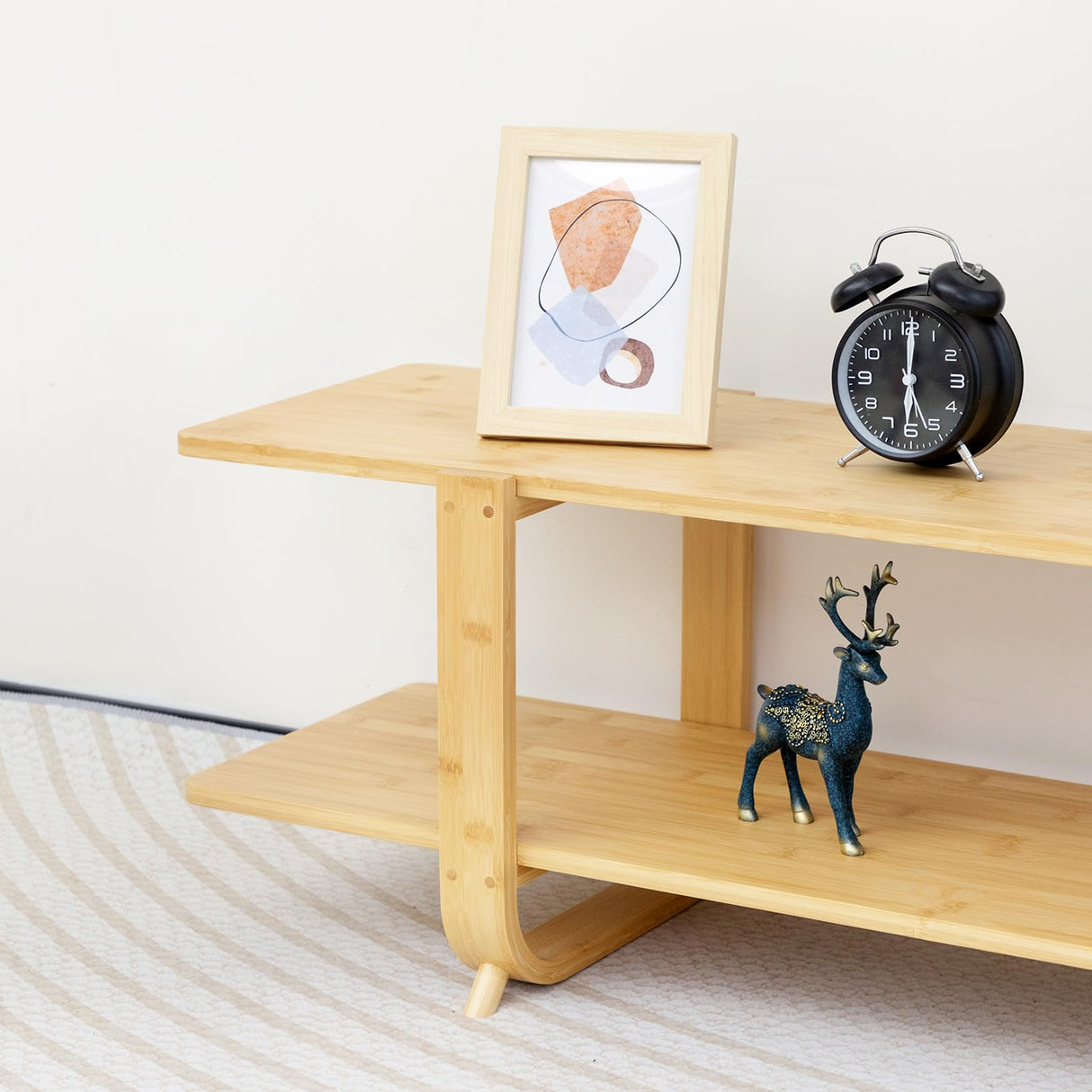 HollyHOME Bamboo TV Stand with Storage for TVs up to 65'', Modern Entertainment Center with 2 Open Shelf, Accent TV Media Console Table for Living Room, Bedroom, 55"(L), Burlywood HollyHOME