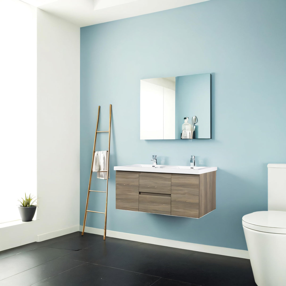 60 Inch Bathroom Vanity Double Sink, Modern Wall-Mounted Bathroom Storage Vanity Cabinet with Double Resin Top Basins and Soft Close Drawers, Ash Grey,60 Bathroom Vanity,Floating Vanity Bathroom Generic