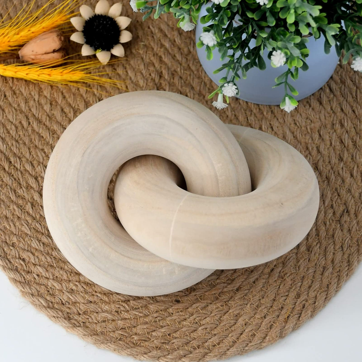 YiLiiod Wood kont Decor Coffee Table Decor for Living Room, Wood Chain Link Decor, Hand Carved Decoration for Home, Modern Farmhouse, Boho and Shelf Object YiLiiod