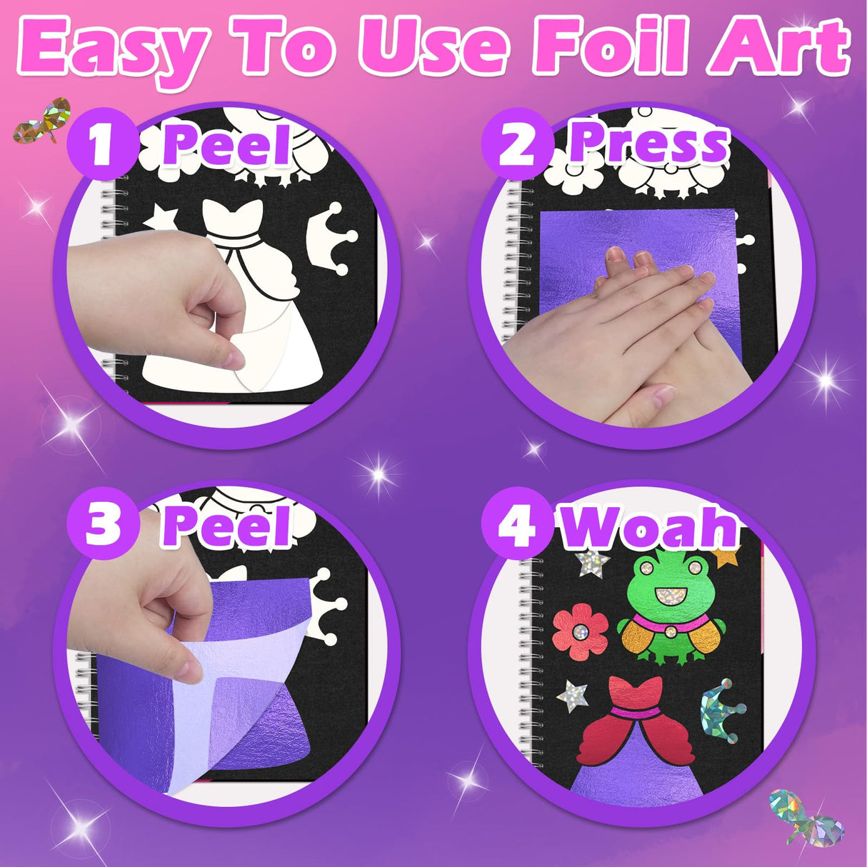 SOOVSY Foil Art Fun & Craft Activity Toys Kit, Foil Animals Crafts Children Fun DIY Creative Toy of The Year, No Mess Art Kits for Kids, Gift for Boys Girls Ages 4, 5, 6, 7, 8, 9 (Princess&Coloring) SOOVSY