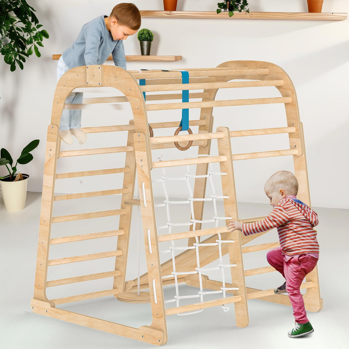 Indoor Jungle Gym for Toddlers, Montessori Indoor Playground for Kids, Indoor Playground Jungle Climbing Gym Playset with Slide Swing Climbing Net, Indoor Playground Climbing Toys for Toddlers Zupemo