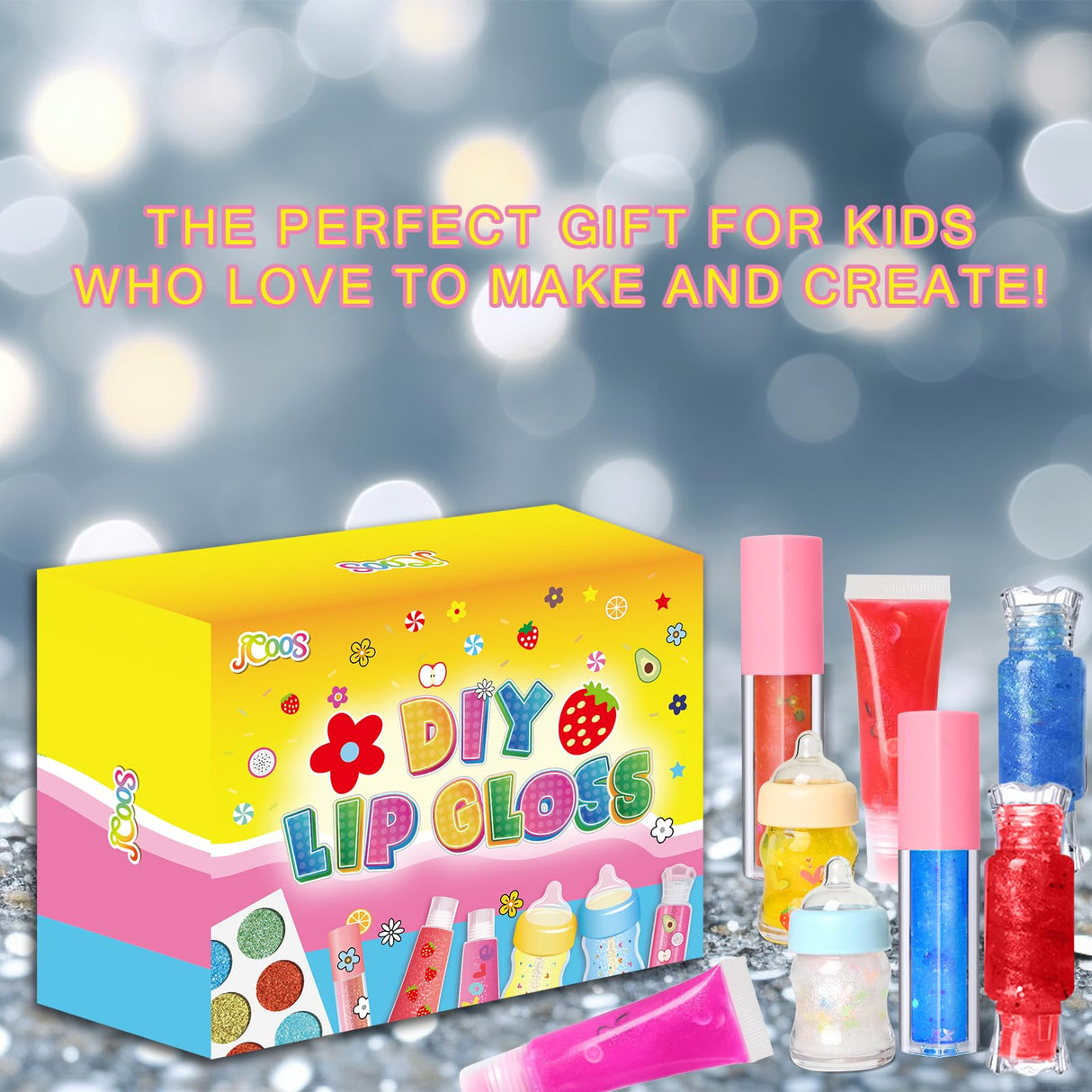 Jcoos Lip Gloss Making Kit, 73PCS Fun Make Your Own Lip Gloss Kit Kids, Beginner, Lipgloss Sets for Girls, DIY Lipstick Set, Moisturizing Lip Oil Base, Gifts for Tween Girls, Teens, Daughters, Women Jcoos