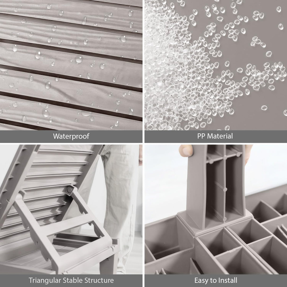 Nestl Patio Chairs - Grey Chaise Lounge Chair Outdoor, 5-Position Adjustable Sun Tanning Chair, Waterproof Pool Lounge Chairs Set of 2, Reclining Lawn Chair, Lightweight Outdoor Lounge Chairs Nestl