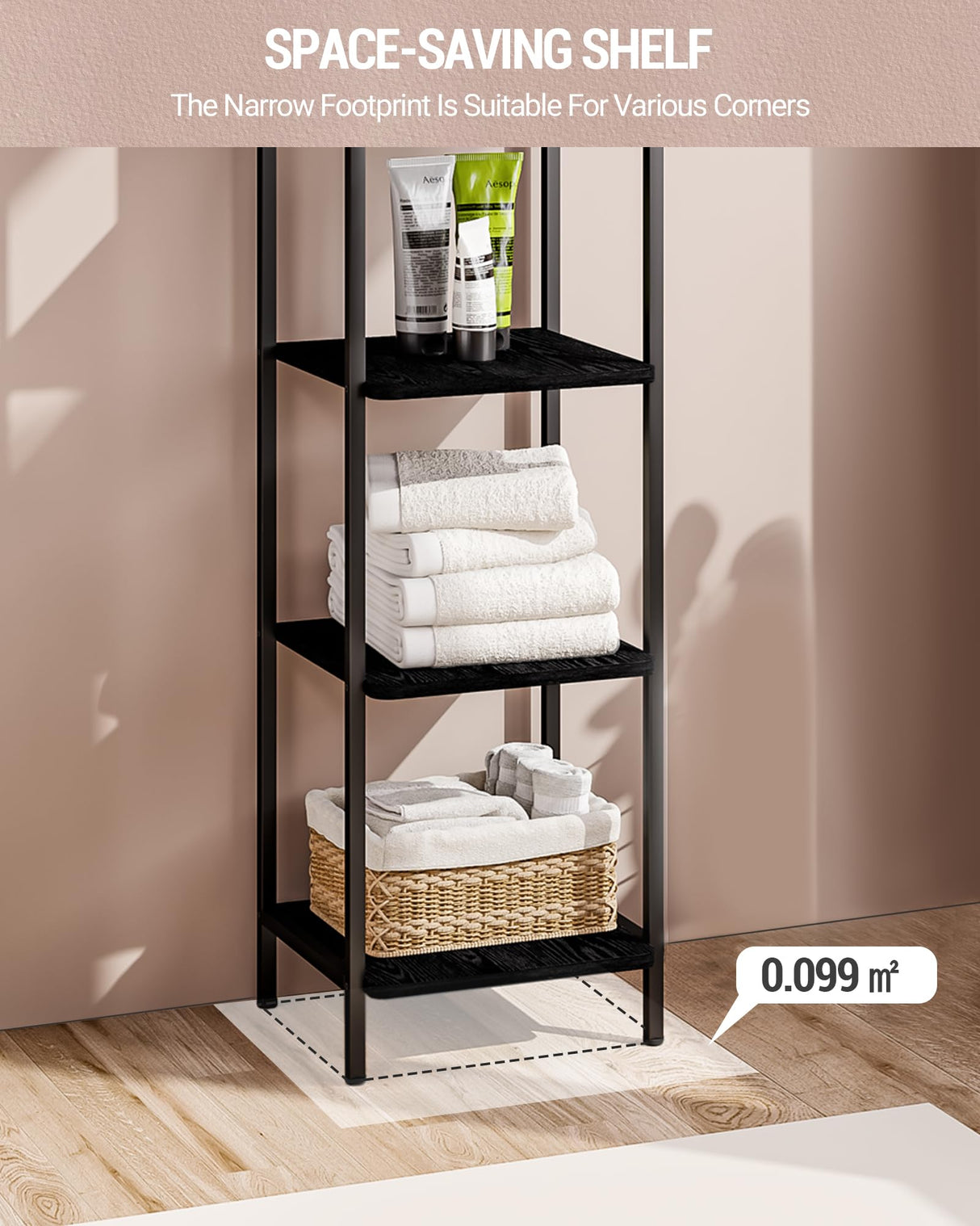 Hzuaneri Bookcase Bookshelf, Narrow Book Shelf, Industrial Corner Shelf Storage Organizer, Slim Shelving Unit for Home Office, Living Room, Bedroom, Kitchen, 5-Tier Black BC24504B Hzuaneri