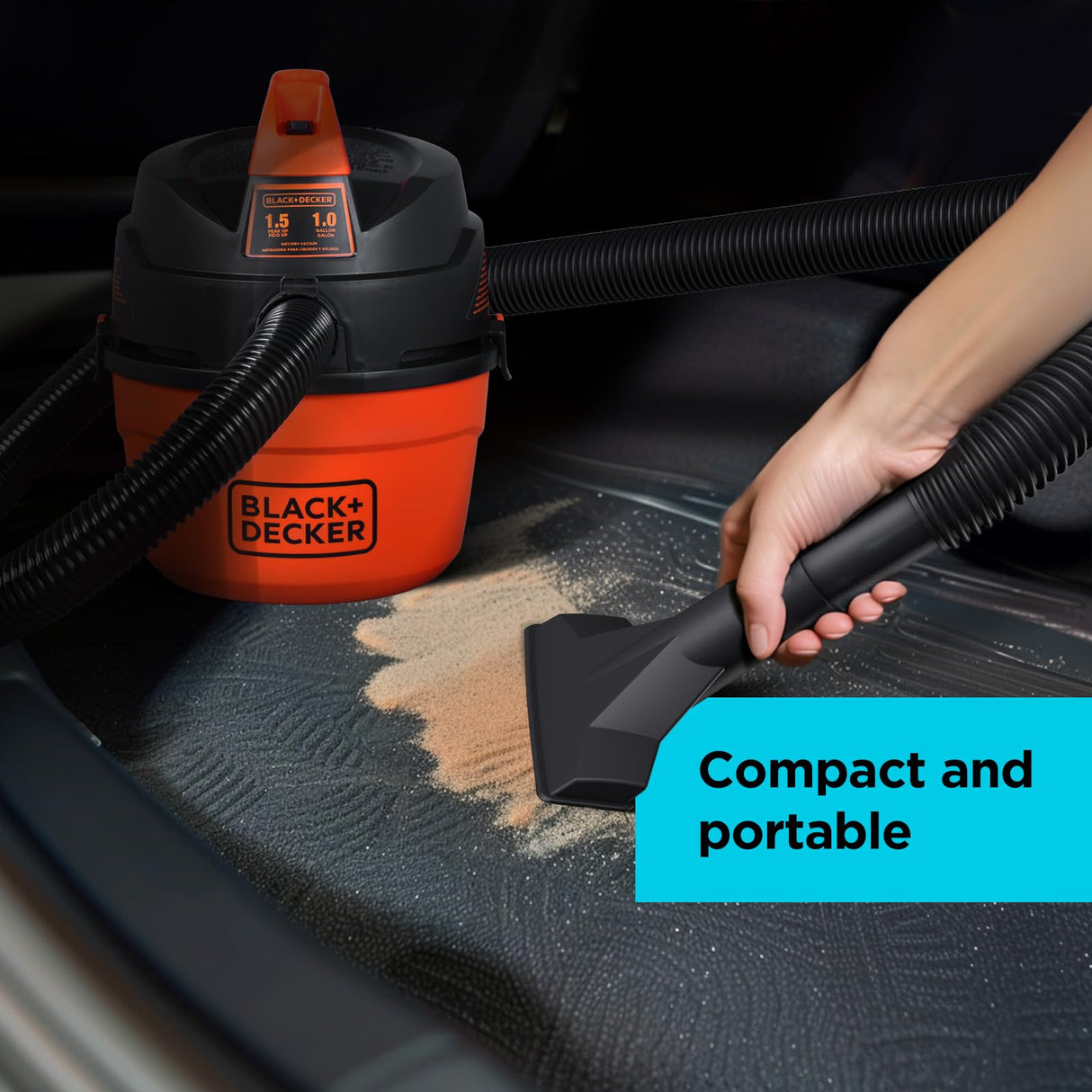 BLACK+DECKER Shop Vacuum Wet and Dry, Small Shop Vac with Accessories, 1 Gallon 1.5 Peak HP, Wall Mount Mini Vacuum for Garage, Home and Pet, 60CFM (BDXV18101P-1H) BLACK+DECKER