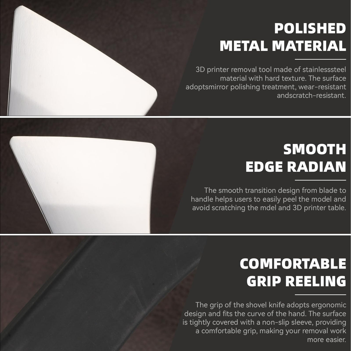 Qianyu Professional 3D Printer Scraper Upgraded Polished Stainless Steel Metal 3D Printer Removal Spatula with Comfortable Grip Specially Designed 3D Printer Accessories for Model Stripping Safety Qianyu