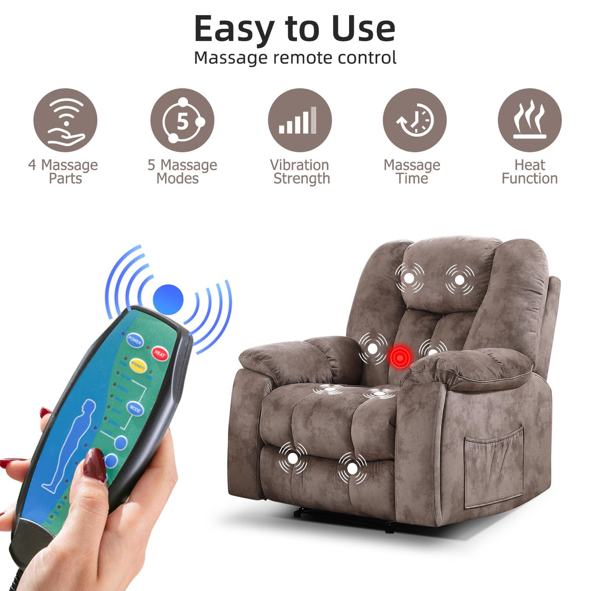 EBELLO 2 Piece Reclining Living Room Set, Soft Fabric Manual Recliner Sofa Set, Included Recliner Chair with Massage and Heat and Loveseat Daul Recliner, Light Brown(Recliner+Loveseat) EBELLO