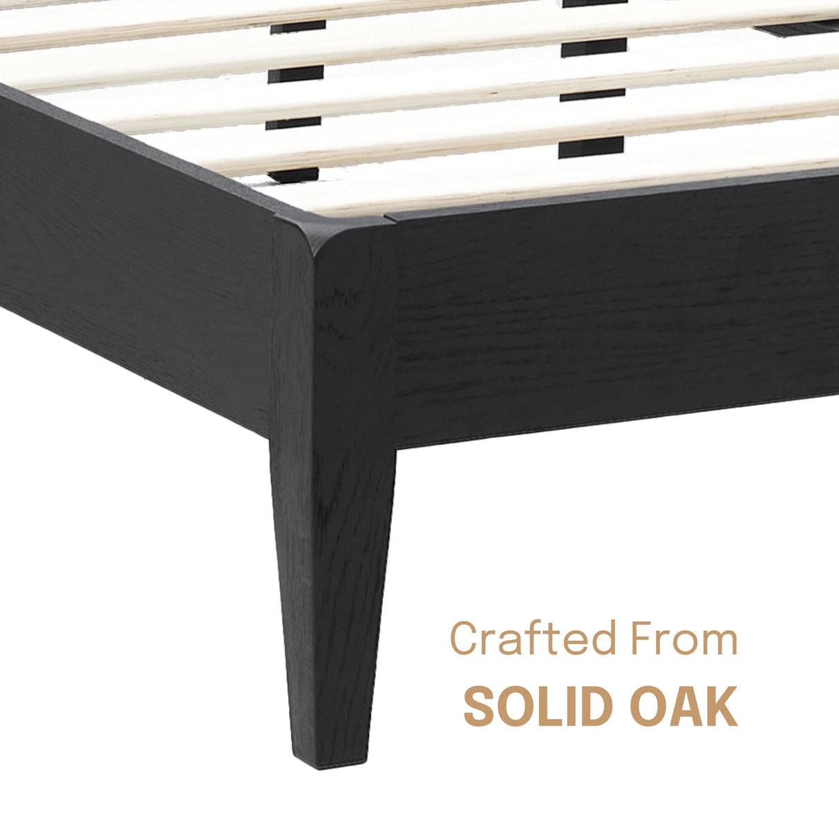 NTC Adept King Wooden Bed Frame with Headboard - Solid Oak, Silent Slats, Effortless Assembly, Burnt Black NTC