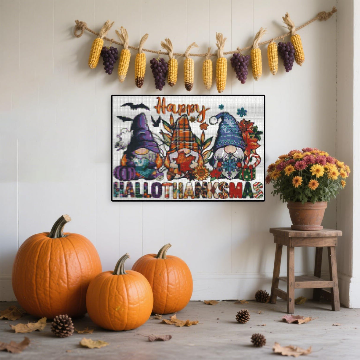 Halloween Stamped Cross Stitch Kits for Beginner, Gnome Needlepoint Counted Cross Stitch Embroidery Kits for Adults, 11CT Dimensions Counted Cross Stitch Patterns Arts Craft Kits TaeYsck