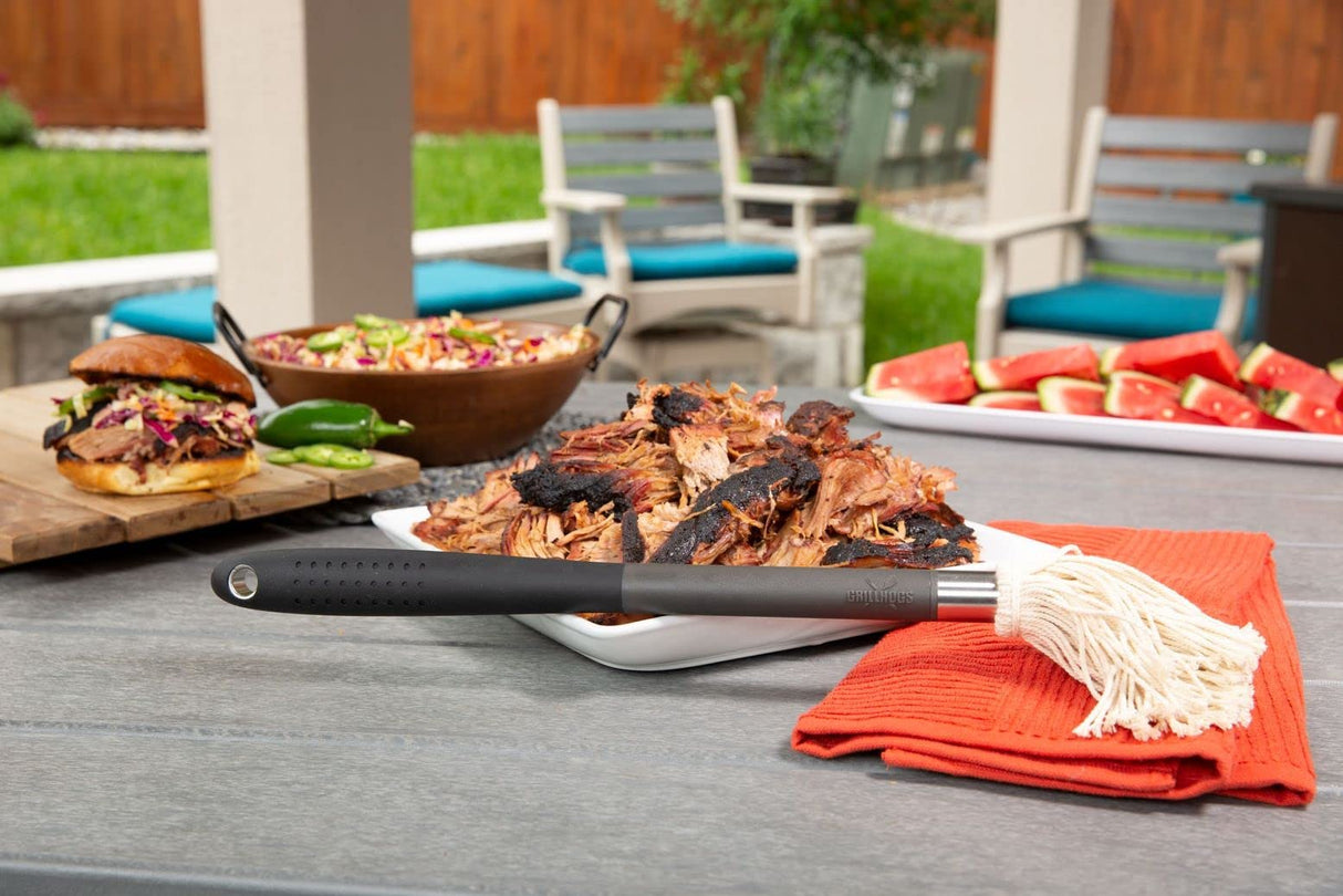 GRILLHOGS 18" Basting Mop - BBQ Mop Brushes for Sauce, Extra-Absorbent Double Head, Ergonomic Insulated Soft Grip Handle, Dishwasher Safe BBQ Grill Brush & Sauce Brush GRILLHOGS