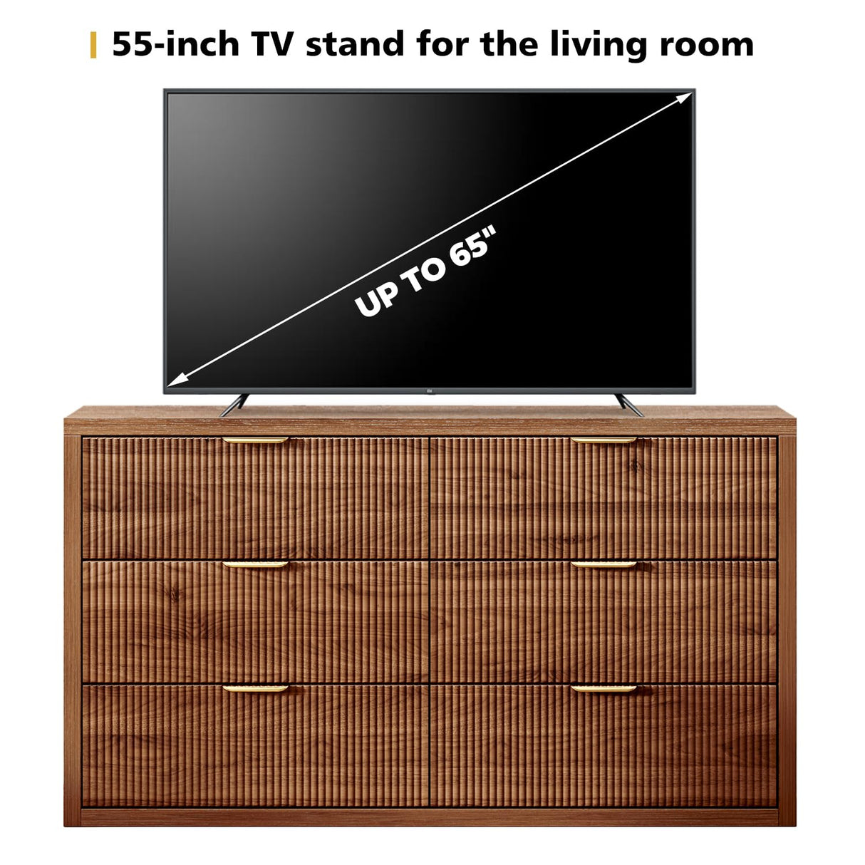 Ieejdn 55.12" Modern Chest of Drawer, 6 Deep Drawers,Clothes Organizer,Large Storage Cabinet for Living Room, Bedroom,Dresser TV Stand, Wood Drawer Organizer for Living Room, Hallway, Saddle