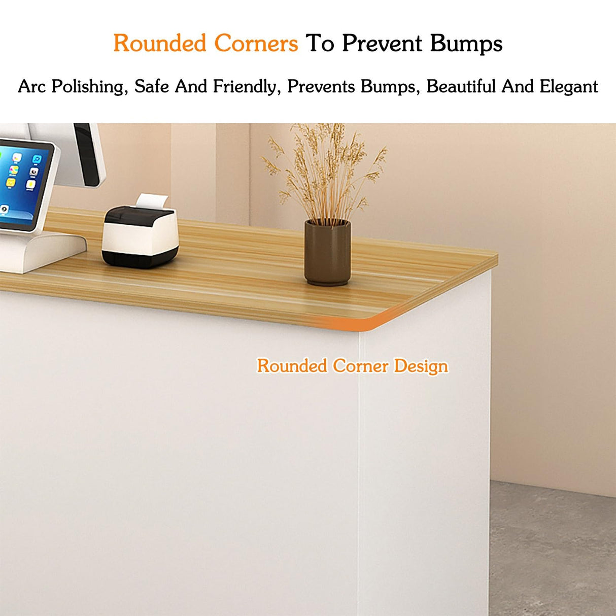 Modern Reception Desk Counter Table with Lockable Drawer Reception Room Front Desk with Storage Cabinet Retail Counter with Keyboard Tray for Salon Checkout Office(O,100cm/39.4in) BEBANE