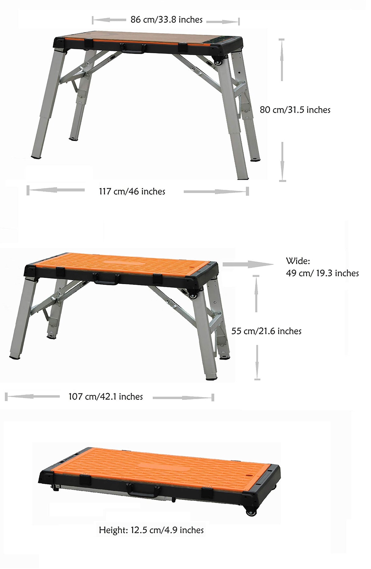 4 in 1 Multi-Function Portable Folding Work Bench-Workbench/Scaffold Platform/Creeper Carrier/Hand Truck WINTOOLS