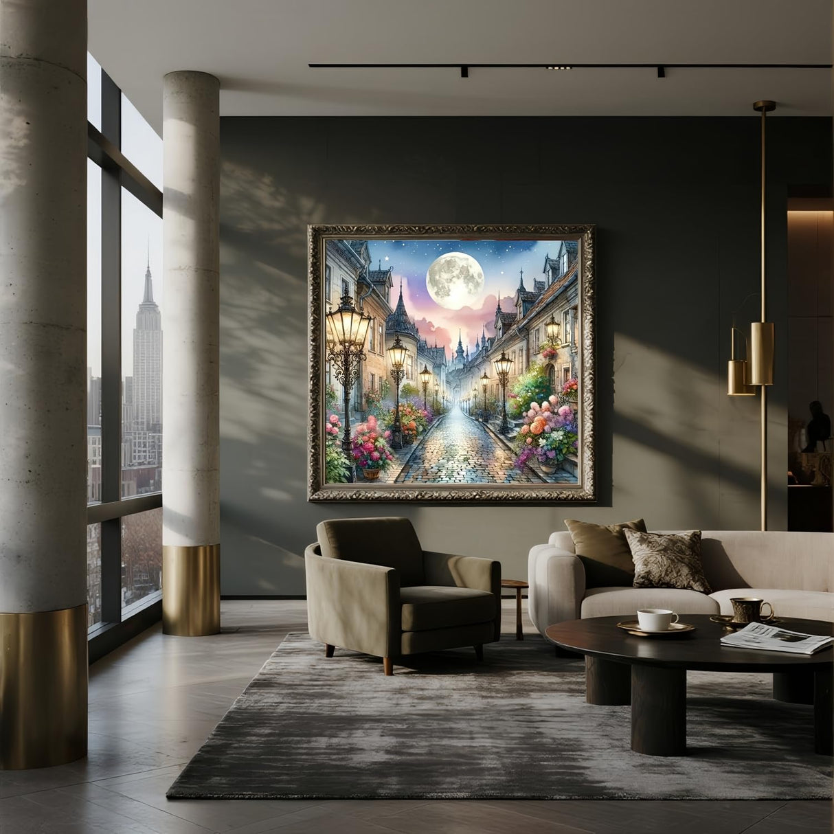 5D Diamond Art Kits for Adults Beginners,Romance Street DIY Full Round Drill Diamond Painting Kits,Night Moonlight Paint by Diamonds Dots Gem Art Easy,Home Wall Decor 14X14 Inch Acelii