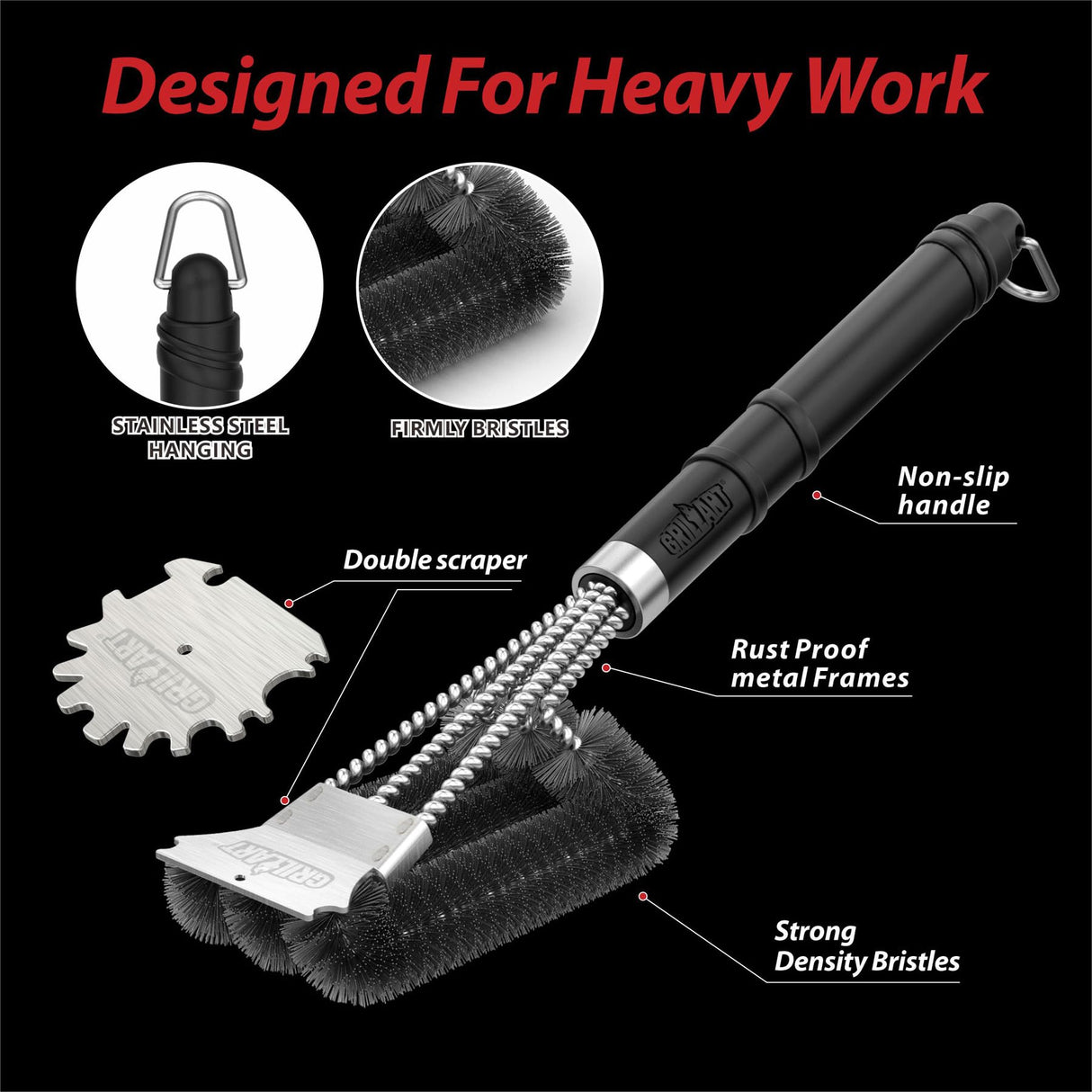 GRILLART Grill Brush and Scraper,18 Inch BBQ Grill Cleaning Brush Kit, Safe Wire Scrubber, Universal Fit BBQ Cleaner Accessories for All Grates GRILLART