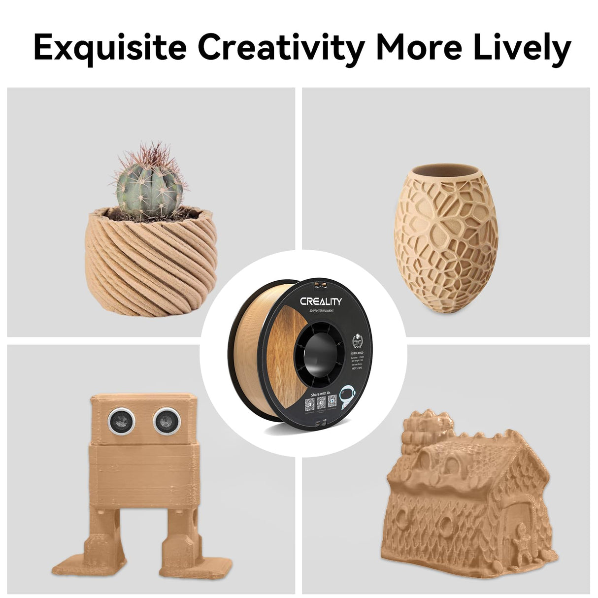 Creality Wood PLA Filament, 3D Printing PLA Filament 1.75mm, Dimensional Accuracy +/- 0.03mm, Warp-Free and Clog-Free, 1KG Spool (2.2 lbs), Fit for 99% 3D Printers Creality