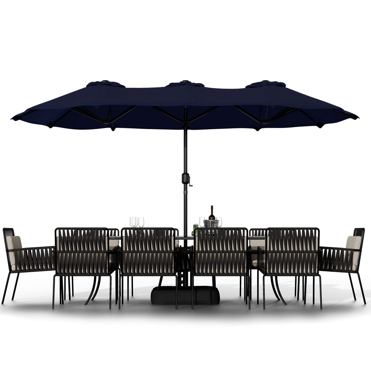 Shintenchi 15FT Large Patio Umbrella with Base, Outdoor Double-Sided Rectangular Umbrella, Market Umbrella with Crank Handle for Poolside Lawn Garden, Dark Blue Shintenchi