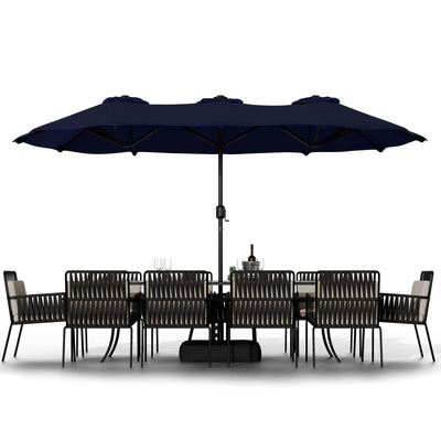 Shintenchi 15FT Large Patio Umbrella with Base, Outdoor Double-Sided Rectangular Umbrella, Market Umbrella with Crank Handle for Poolside Lawn Garden, Dark Blue