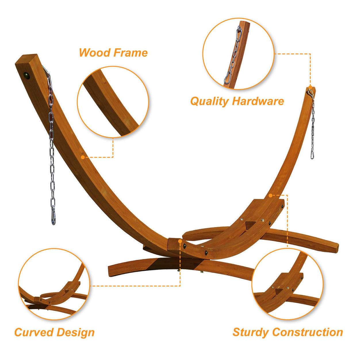 Lazy Daze Hammocks 13 FT Outdoor Arc Wood Hammock Stand, 2 Person Russian Pine Hardwood Hammock Stand with Carabiners and Chains, for Outdoor Patio Garden Yard Poolside, 500lb Capacity, Brown Lazy Daze Hammocks