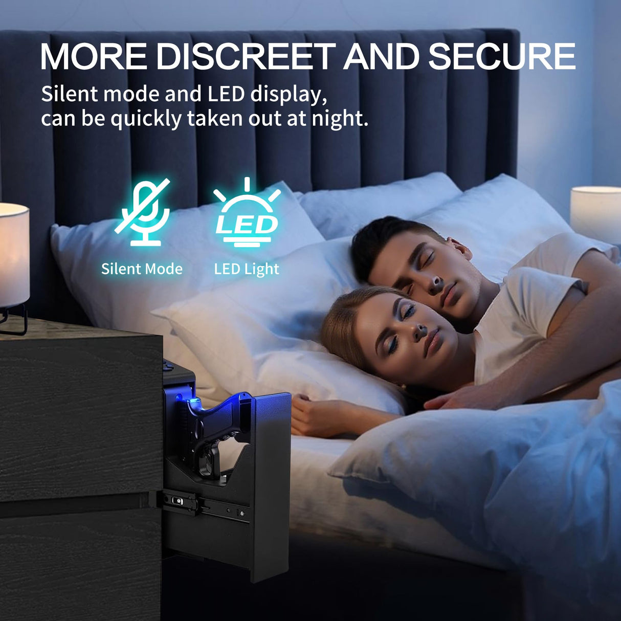 DwlSpce Gun safe, Biometric Gun Safe for Handgun, 4 Ways Quick Access with Fingerprint, PIN Code, Key, APP, Auto Sliding Mounted Bedside Pistol Safe for Car, Truck, Desk, Nightstand, Wall, Dresser DwlSpce