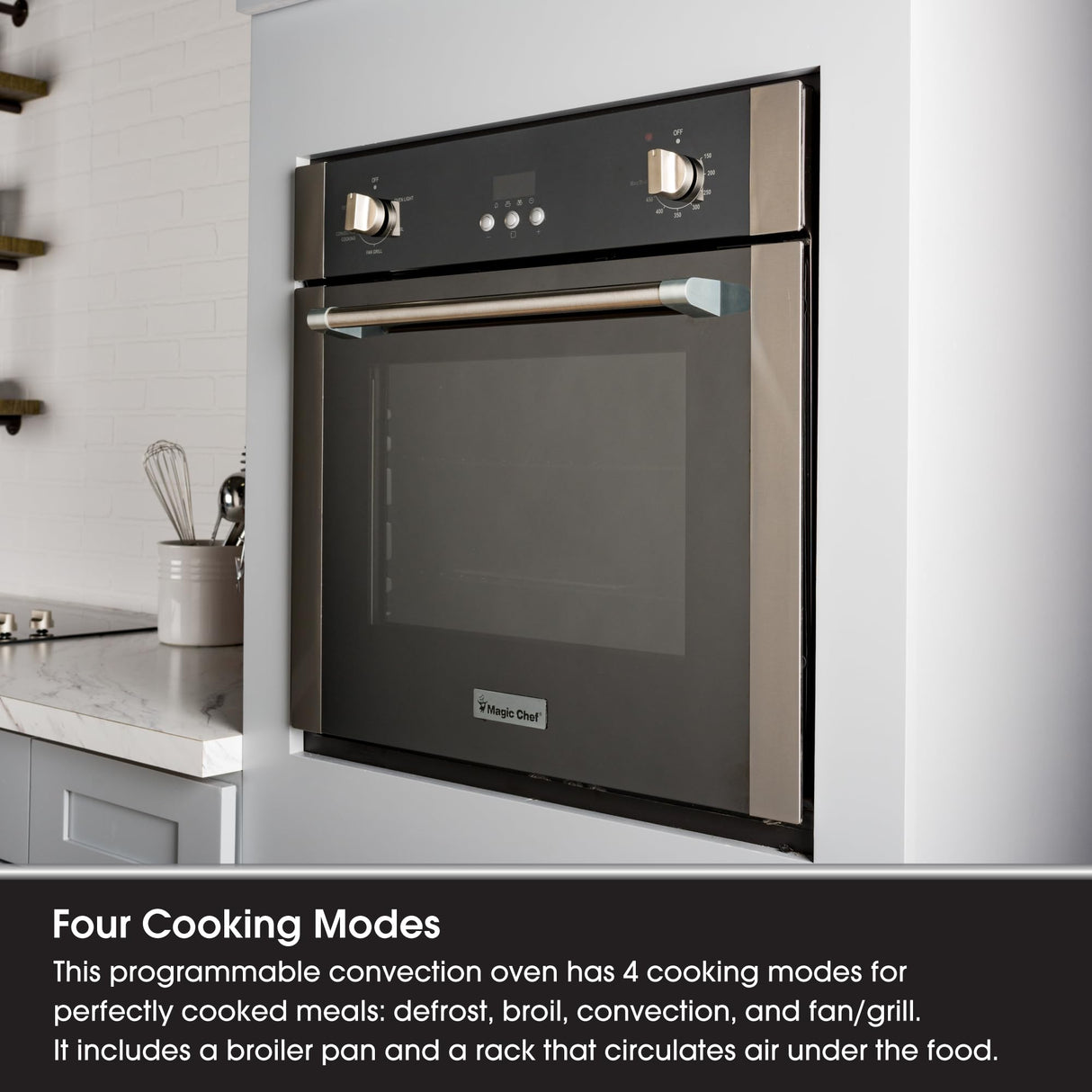 Magic Chef Single Electric Wall Oven with Convection Feature for Cooking & Baking, 24" Magic Chef