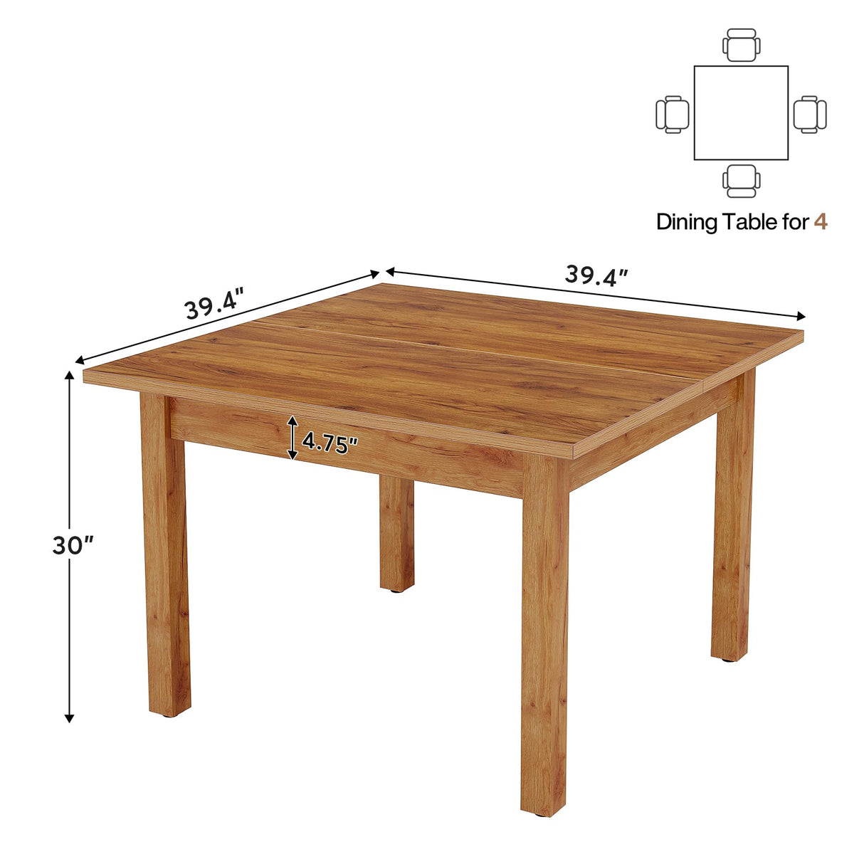 Tribesigns Wood Dining Table Farmhouse Kitchen Table for Dining Room Living Room, 2-4 Person Dining Room Table Square Dinner Tables with Wooden Legs Oak Top for Small Space, Rustic Brown(Only Table) Tribesigns
