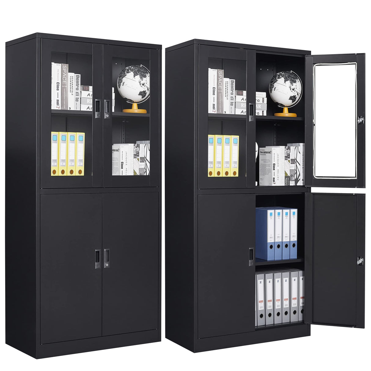 Letaya Storage Cabinet with Doors and Shelves,71" Steel Locker Acrylic Glass Door with Lock, for School Home Office Letaya