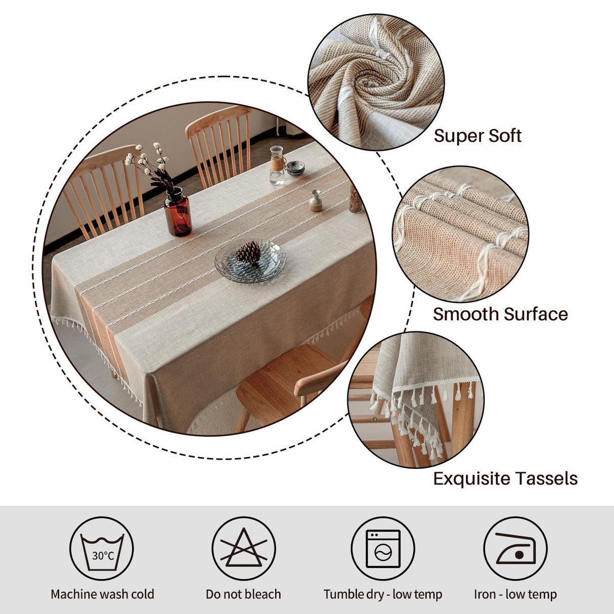 Deep Dream Tablecloths, Waterproof Table Cloth, Linens Wrinkle Free Anti-Fading, Rustic Table Cover Decoration for Kitchen Dinning Christmas (Rectangle/Oblong, 55''x70'',4-6 Seats, Light Coffee) Deep Dream