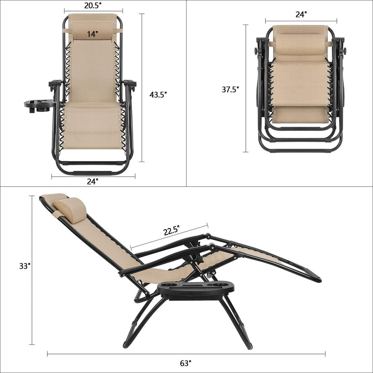 Devoko Patio Zero Gravity Chair Outdoor Folding Adjustable Reclining Chairs Pool Side Using Lawn Lounge Chair with Pillow Set of 2 (Beige) Devoko
