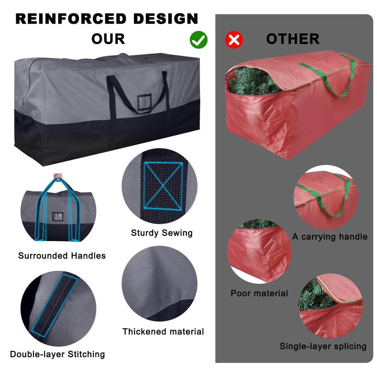 BSTGE Christmas Tree Storage Bag, Fits Up to 9 Ft Artificial Trees, Large Heavy-Duty Waterproof Storage Bags with Reinforced Handles, Dual Zippers & Card Slot, 600D Oxford Extra Large Moving Bags Bstge