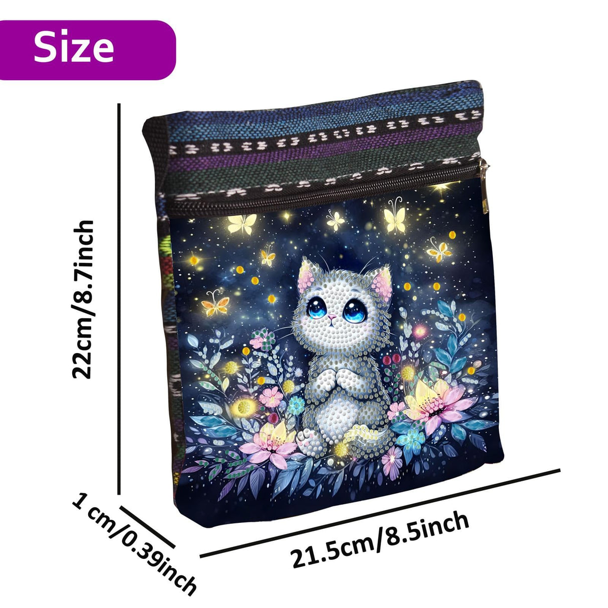 ARTopet DIY Diamond Art Painting Canvas Crossbody Bag Black Ethnic Minority Shoulder Purses Beach Bag Special Shaped Crystal by Numbers Mosaic Kits for Women-Cat ARTopet