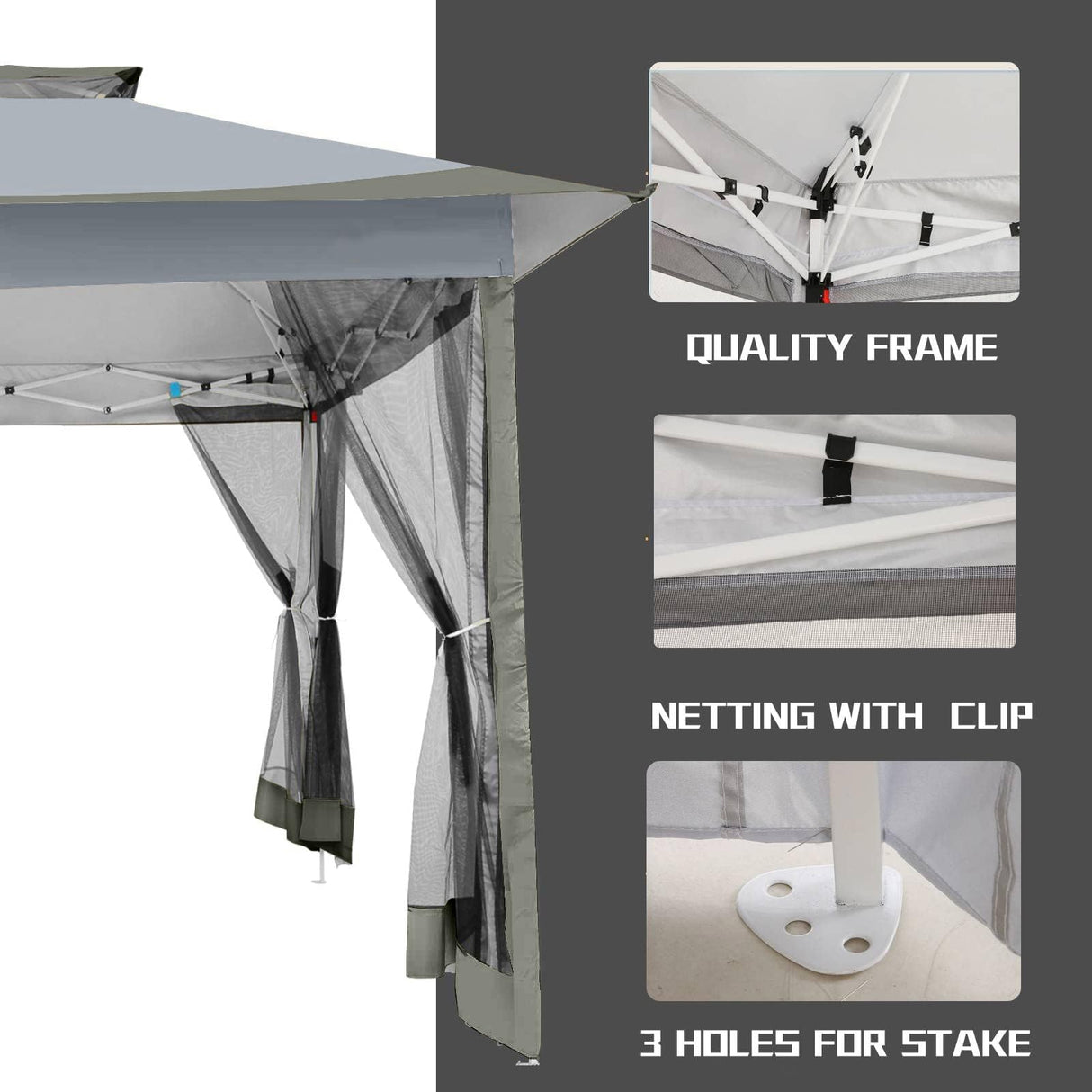 COBIZI 12x12 Pop Up Gazebos On Clearance - Upgrade Easy Up Metal Outdoor Gazebo Waterproof - Portable Gazebo with Mosquito Nettings, 4 Ropes 8 Stakes and Carry Bag for Patio Garden(Dark Gray) COBIZI