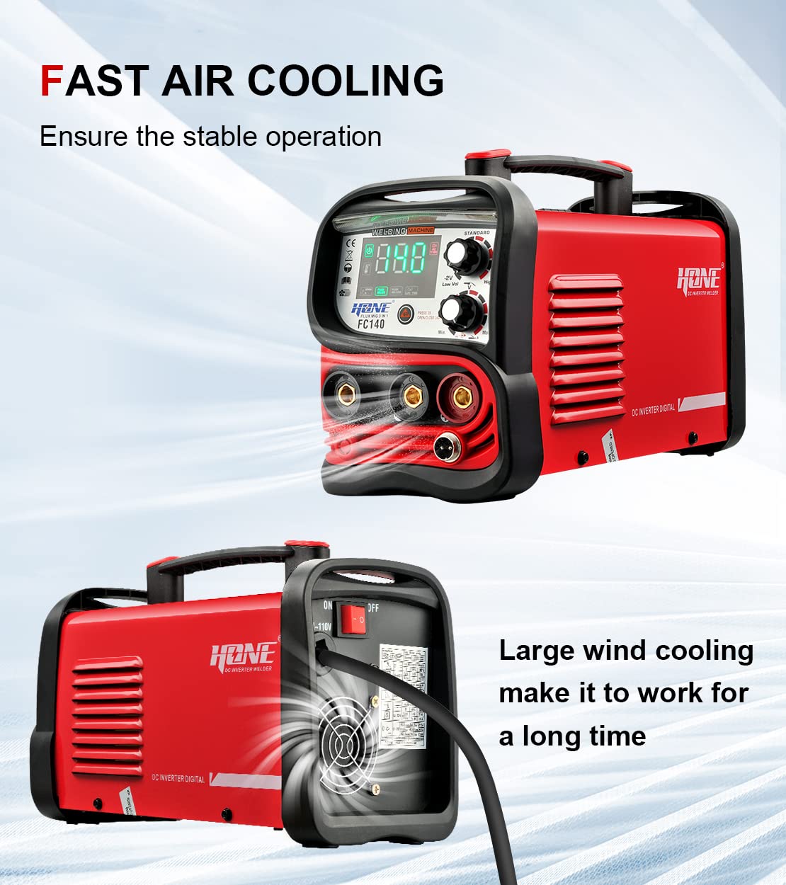 HONE MIG Welder 110V, Actual 140Amp Flux Core Welder/Stick Welder/Lift TIG 3 in 1 Synergic Welding Machine, Smart IGBT Inverter Large LED Display Gasless Wire Welder with Welding Gun HONE