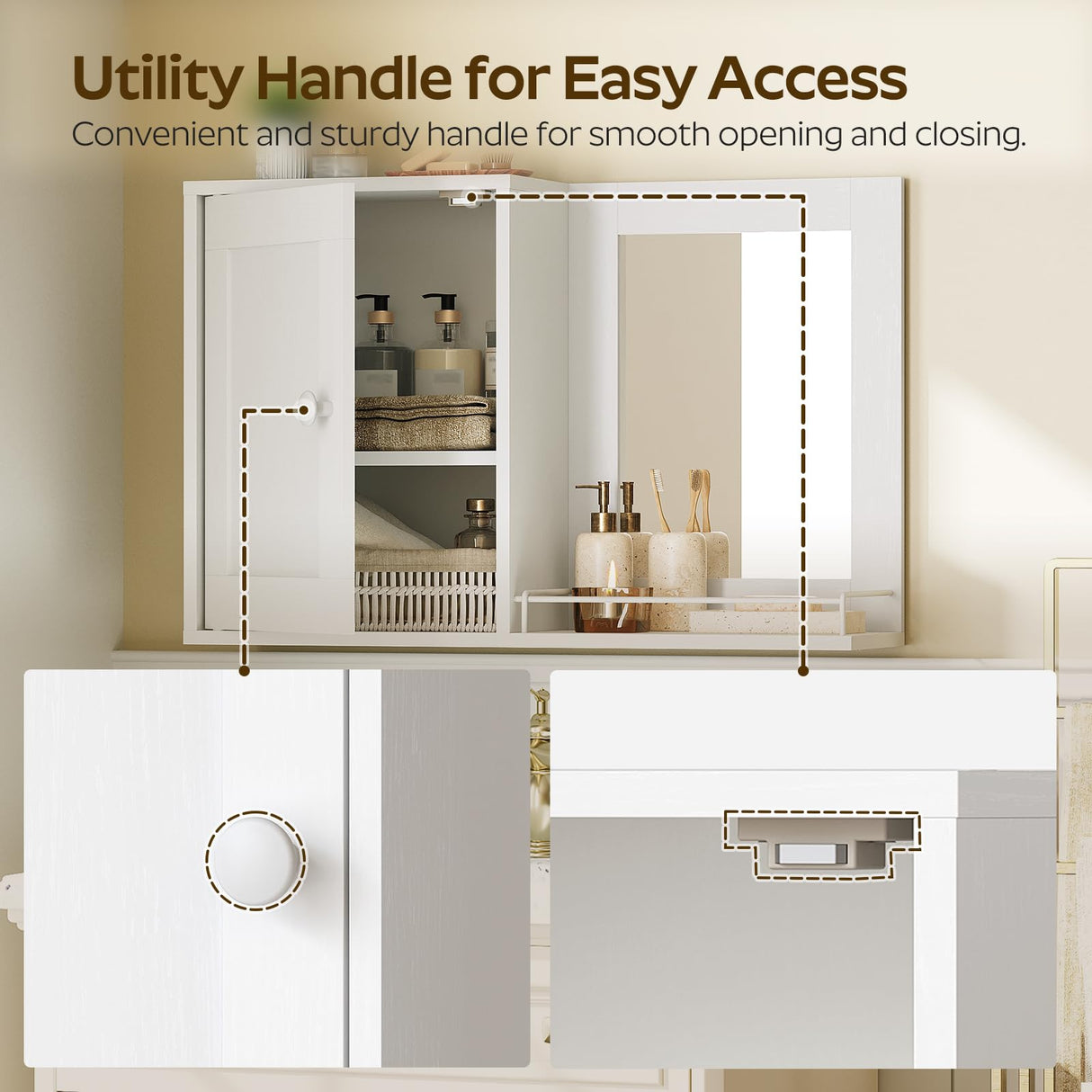 YATINEY Bathroom Medicine Cabinet with Mirror, Wall Mounted Home Storage, Medicine Cabinet Mirror, Bathroom Wall Cabinet, Adjustable Shelf, for Laundry Room, Bedroom, Camper, Hallway, White YATINEY