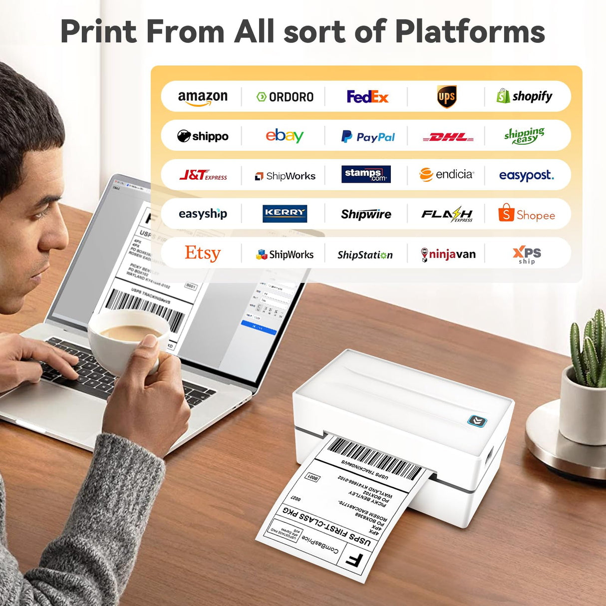 Anycash Bluetooth Thermal Shipping Label Printer, Wireless 4x6 Shipping Label Sticker Printer for Small Business and Office, Compatible with Android&iOS Windows, Used for Amazon, Shopify, Etsy USPS Anycash