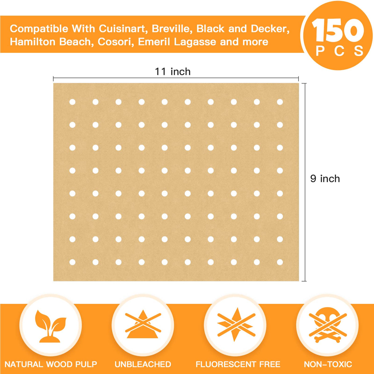 Air Fryer Disposable Parchment Paper Liners: 150pcs Airfryer Liners 9x11 Inch Perforated Rectangular Paper Sheets Basket Liner Accessories For Toaster Oven Xl Air Fryer dcosok