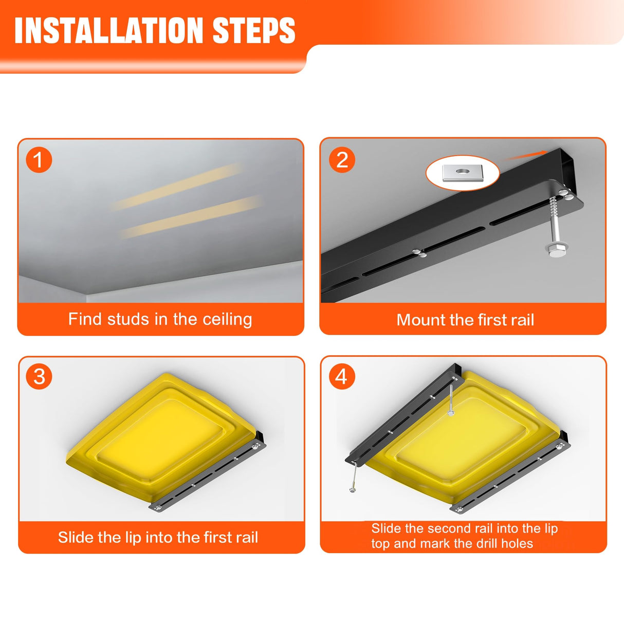 TORACK Garage Ceiling Bin Storage Rack, Adjustable Heavy Duty Overhead Tote Storage Rail System(for 5 Bins, Bins are not included) TORACK