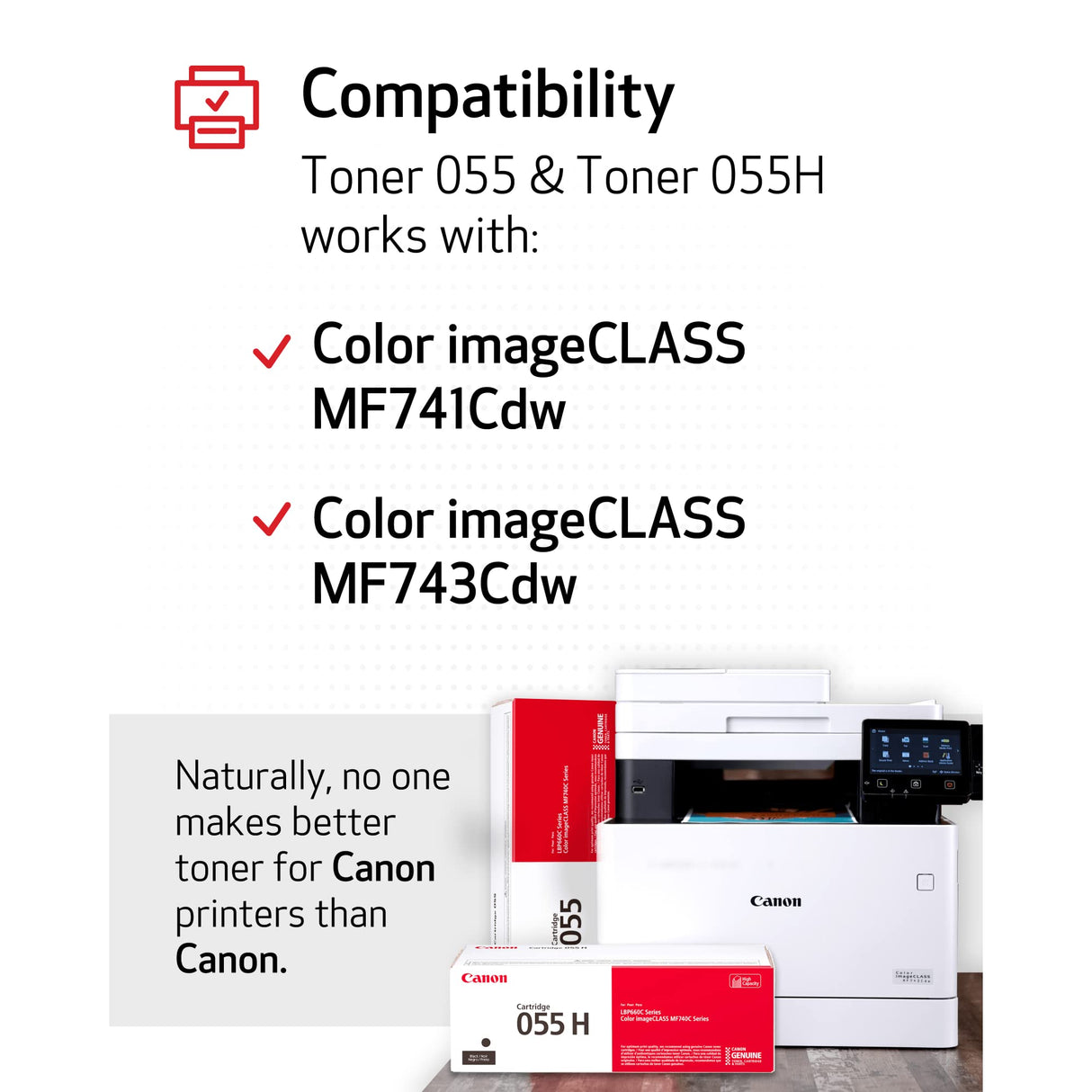 Canon Genuine Toner, Cartridge 055 Black (3016C001) 1 Pack Color imageCLASS MF741Cdw, MF743Cdw, MF745Cdw, MF746Cdw, LBP664Cdw Laser Printers Canon