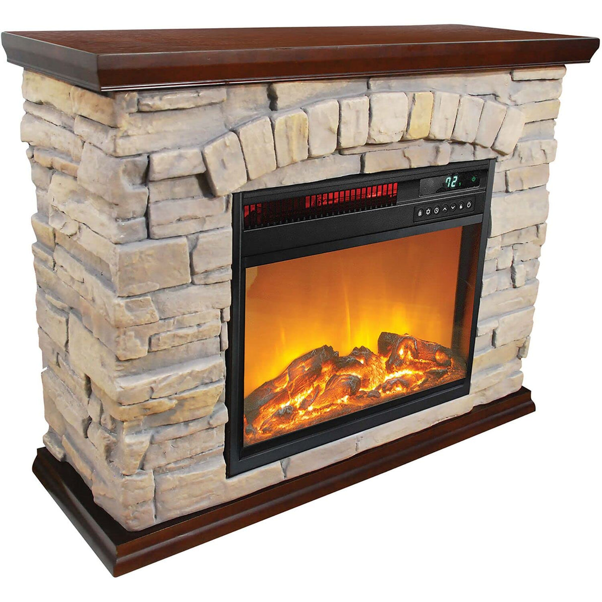 Lifesmart Large Square Infrared Faux Stone Fireplace, Fake Fireplace Heater with Mantel and Adjustable Settings for Living Room, Bedroom LifeSmart