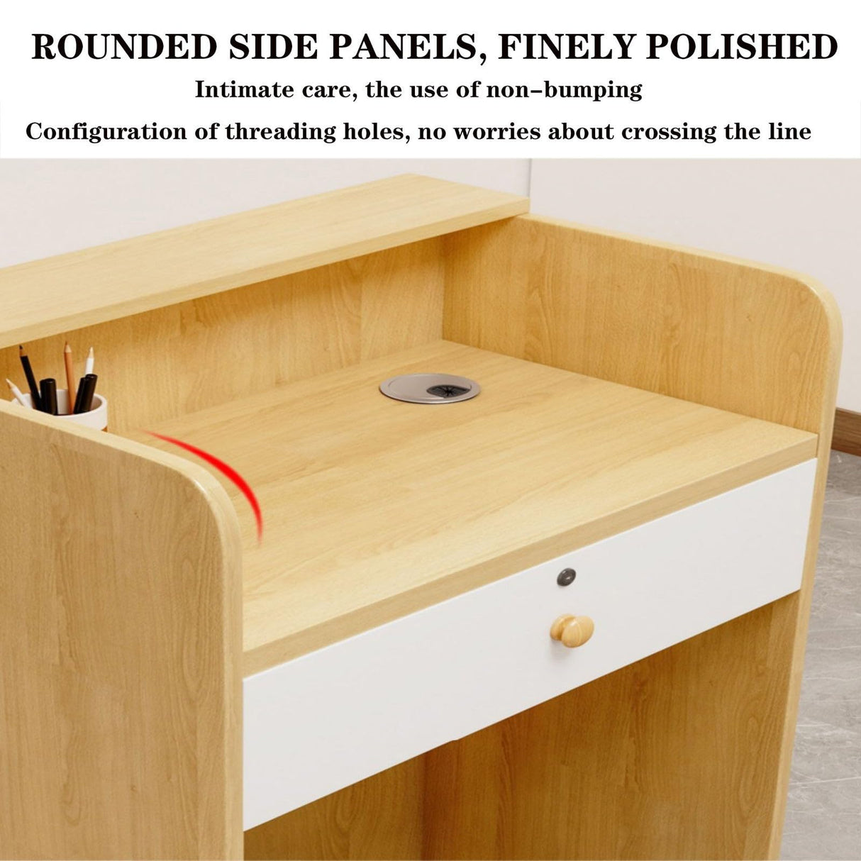 Small Reception Desk, Checkout Counter with Led Lights and Lockable Drawer, Portable Podium Stand, Front Desk Reception Room Table for Checkout Office, Beauty Salon, Lobby WoodArtSupply