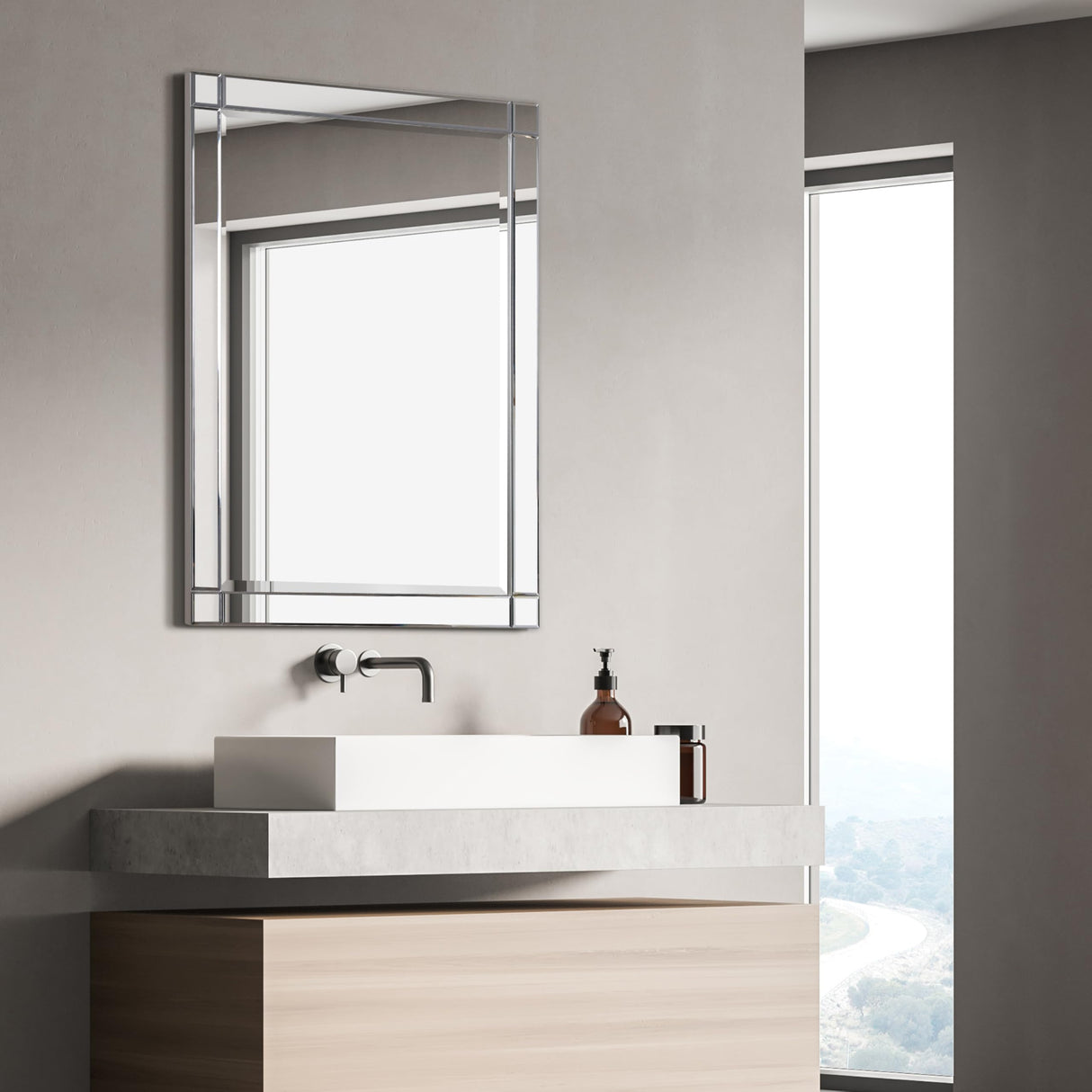 Empire Art Direct MOM-20025C-3040 Modern Squared Corner Rectangle Wall Mirror for Vanity & Bathroom Solid Wood Frame, 1"-Beveled Center, Ready to Hang, 30" x 40", Clear Empire Art Direct