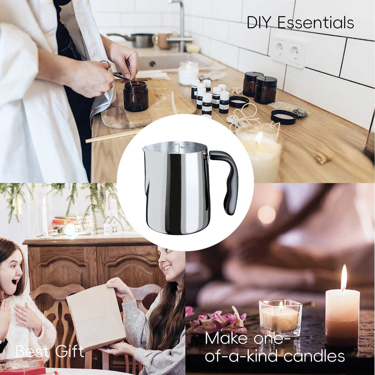 CasaCulina Candle Making Pouring Pot with Stirring Spoon, 32oz Stainless Steel Wax Melting Pot with Heat-Resistant Handle, Double Boiler Candle Making Pitcher with Dripless Pouring Spout Design CasaCulina