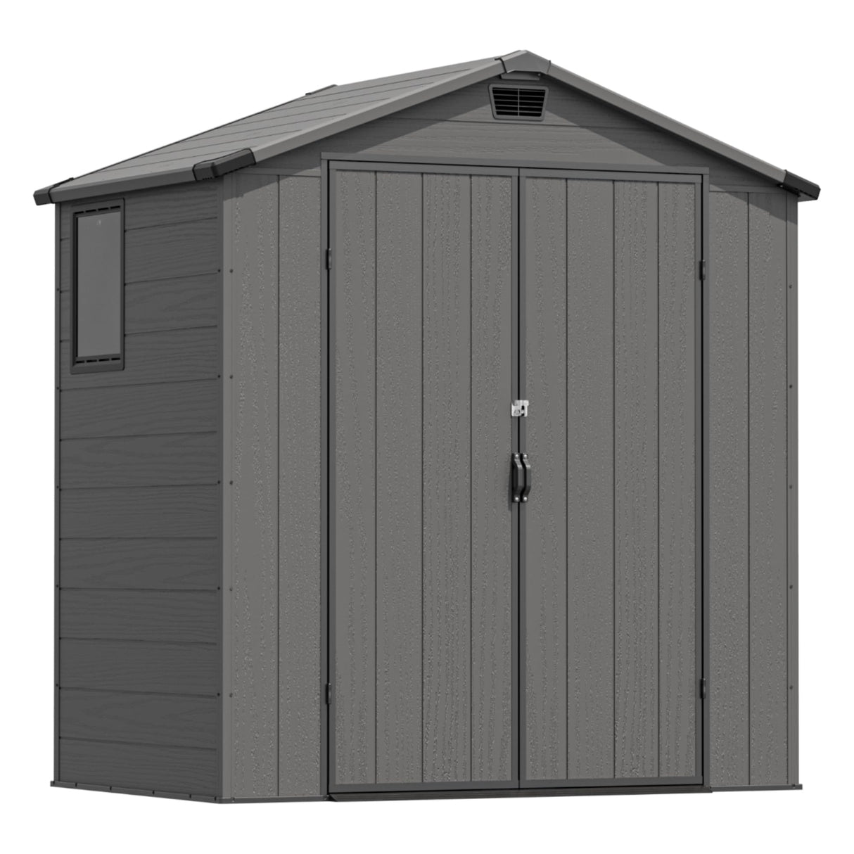 Greesum 6x4FT Plastic Outdoor Storage Shed with Floor, Resin Sheds with Lockable Double Door, Window & Vents, All-Weather Tool Sheds for Garden, Backyard, Patio, Dark Gray Greesum