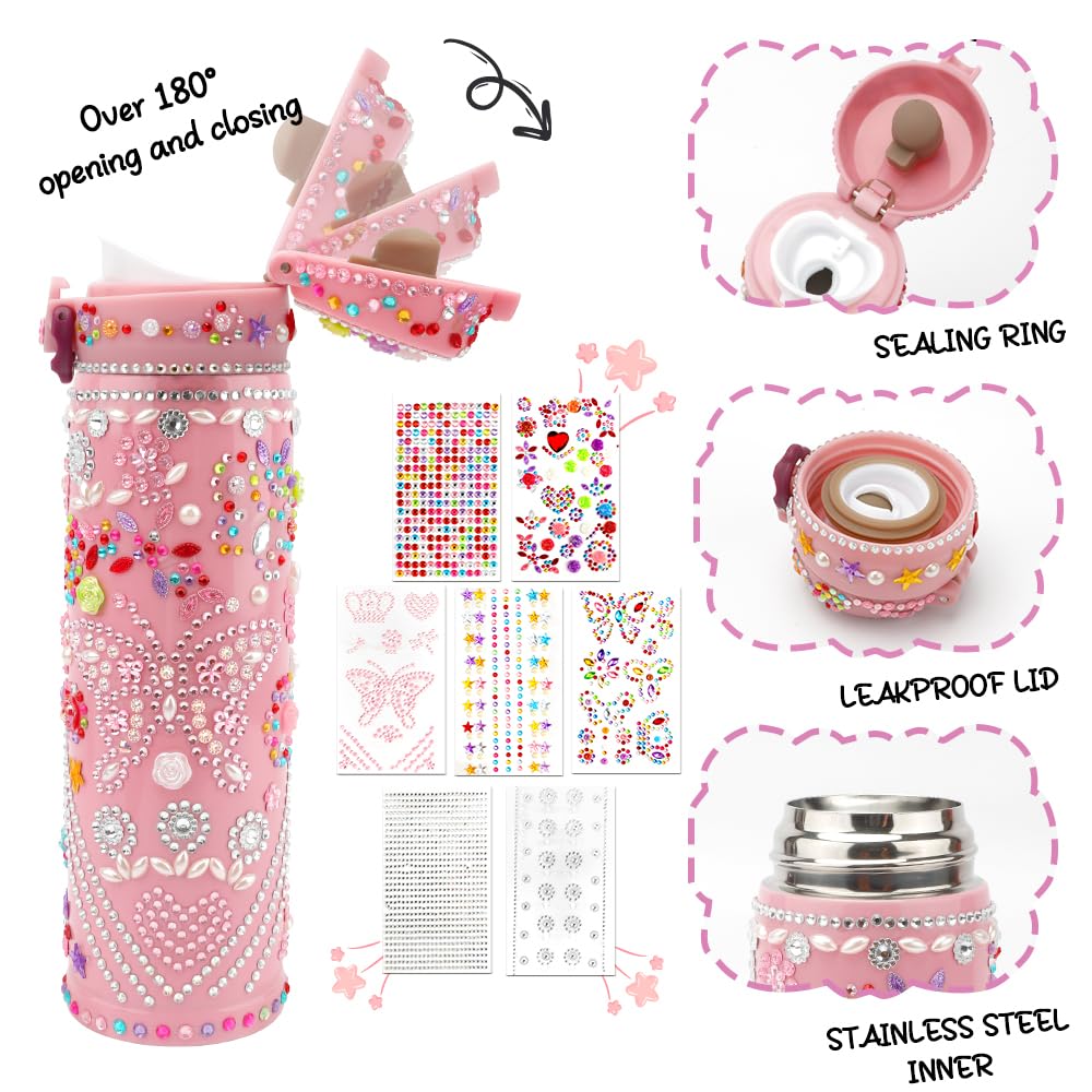 Create Your Own Decorated Water Bottle for School - Jewel Stickers for Girls Age 6-10 ZNHIS