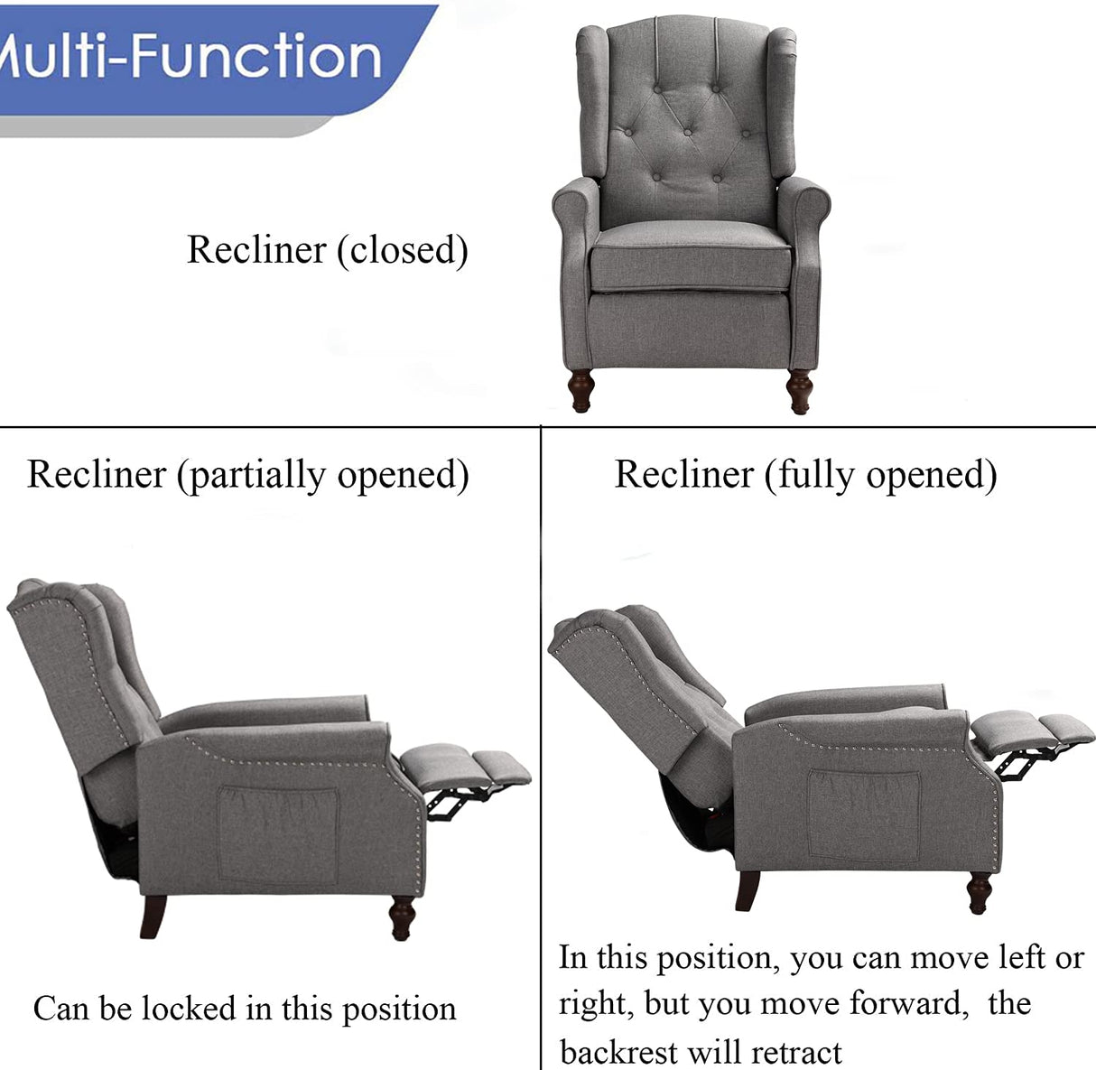 SAMERY Wingback Recliner Chair with Massage and Heat- Accent Chair Push Back Chair for Living Room Bedroom, Tufted Comfy Reclining Arm Chair Sofa, Reading, Napping SAMERY
