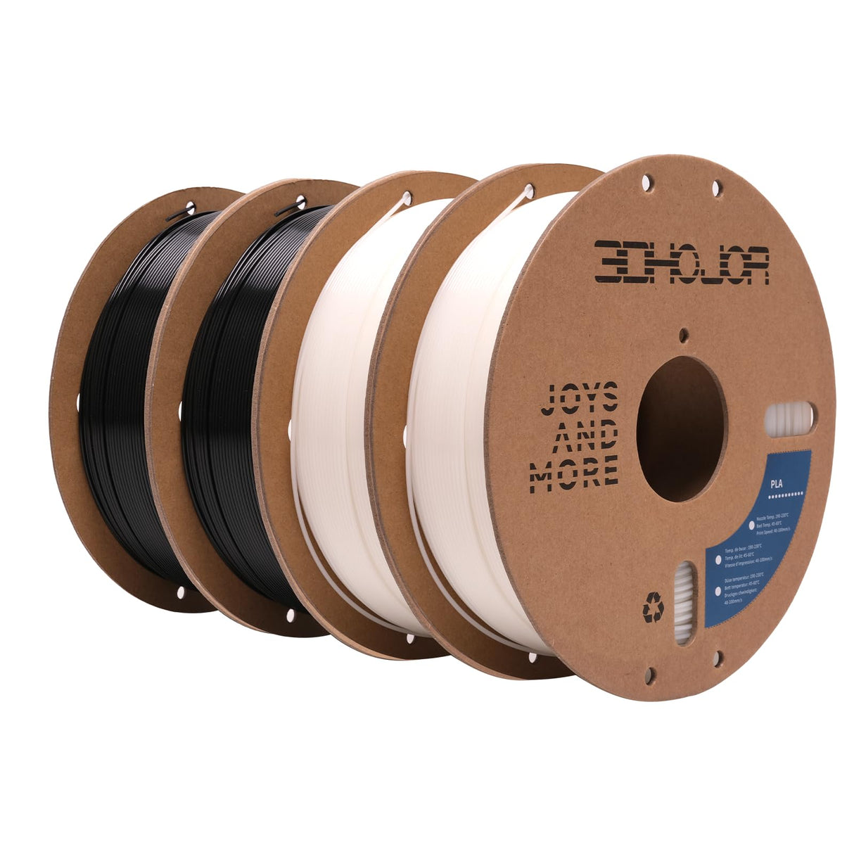 3DHoJor PLA Filament 1.75mm,3D Printing Filament High Speed,1kg*4 Bundle Cardboard Spool, Fit Most FDM 3D Printer,Dimensional Accuracy +/- 0.03 mm,Vacuum Packaging-Black+White 4Pack 3DHoJor