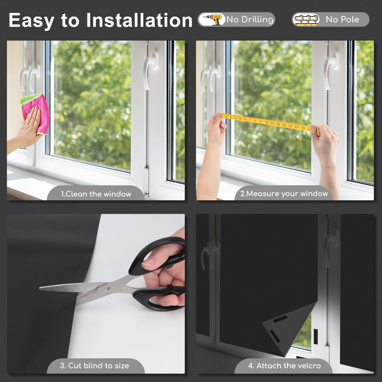 Blackout Curtains for Bedroom - 79" x 57" Portable Blackout Blinds Curtain for Any Windows -100% Blackout Shades Window Film -Temporary Blackout Shades for Baby Nursery,Dorm Room,Travel or Office Use EUHAMS