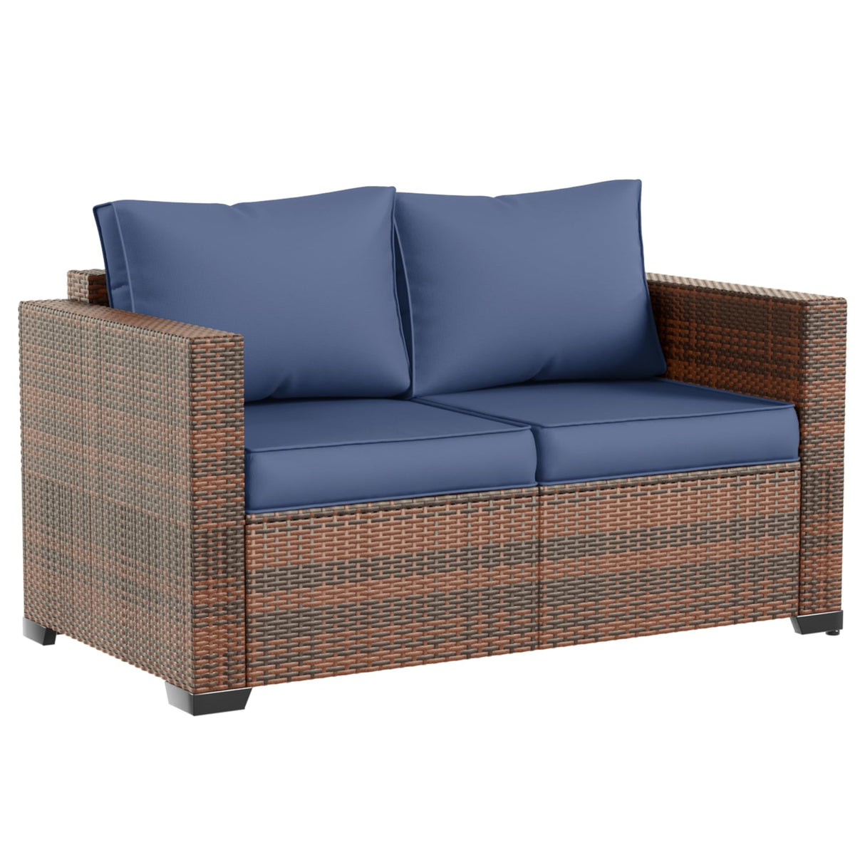 Amopatio Outdoor loveseat Furniture 2-Seat Wicker Patio Love seat, Small Patio loveseat with Water-Resistant Cover & Non-Slip Cushions, Premium Patio Set, Blue Amopatio
